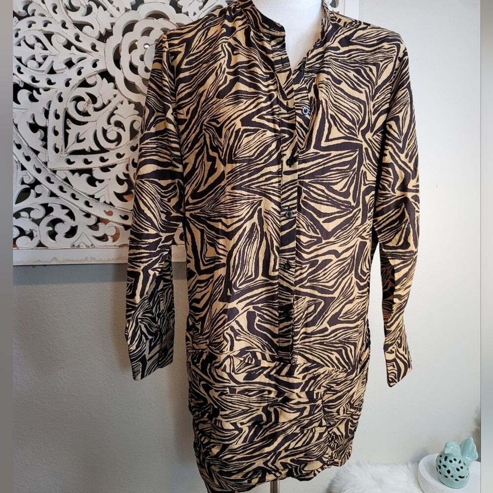 REVOLVE L'ACADEMIE Tan Abstract Tiger Charley Mini Dress Ruched Modern Night Out - Picture 6 of 16